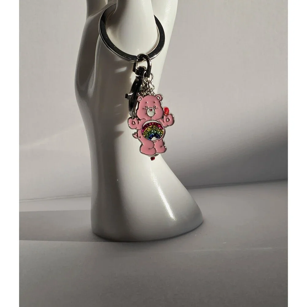 Licensed Care Bears Cheer Bear Purse Charm, Pink Rainbow Enamel Keychain, Custom